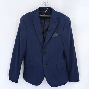 Lauren Ralph Lauren Boys Navy Blue Micro Grid Blazer Suit Jacket Size 12R